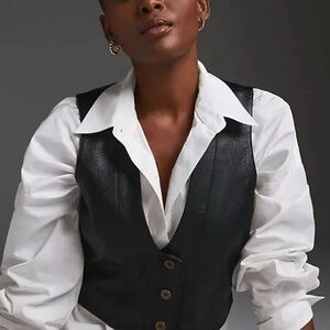 Anthropologie Pilcro Faux Leather Vest Womens Size XXS Lined Black Cropped